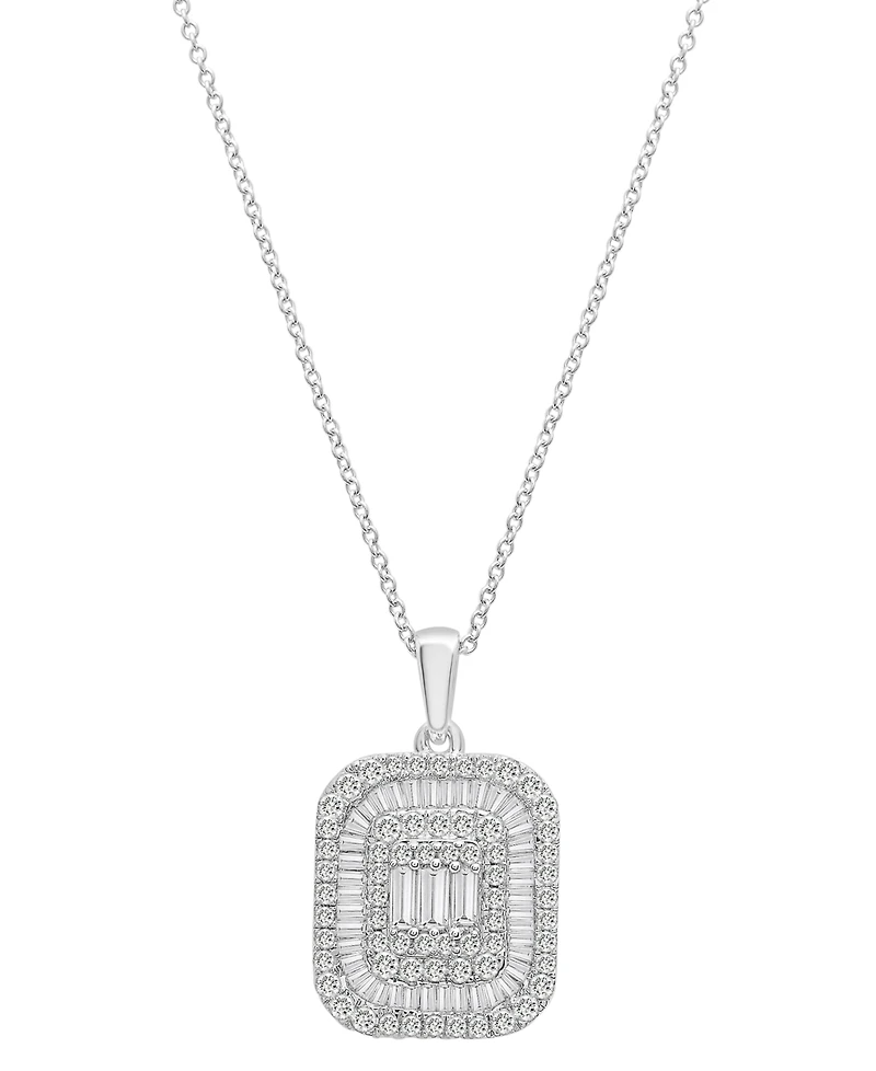 Wrapped in Love Diamond Round & Baguette Square Halo Cluster Pendant Necklace (1 ct. t.w.) in 14k White Gold, 16" + 2" extender, Created for Macy's