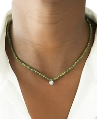 Black Spinel & Diamond Accent Beaded 17" Pendant Necklace Sterling Silver (Also Turquoise, Lapis Lazuli, Jade)