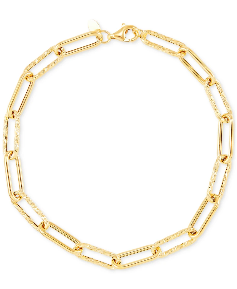 Polished & Textured Paperclip Link Bracelet in 14k Gold