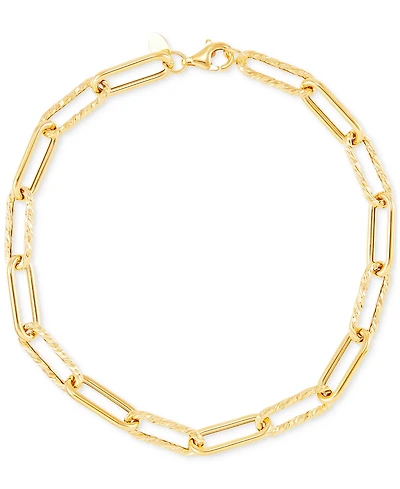 Polished & Textured Paperclip Link Bracelet in 14k Gold