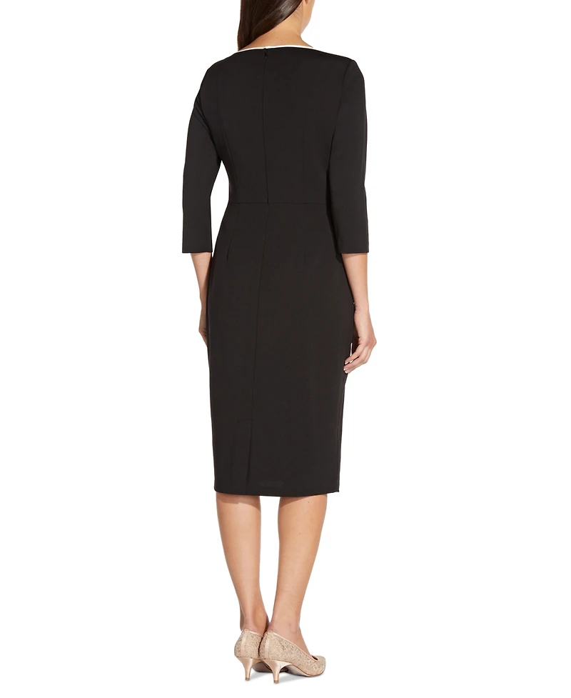 Adrianna Papell Women's Tipped Tie-Front 3/4-Sleeve Dress