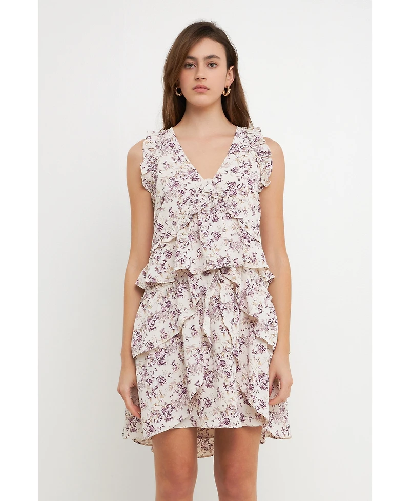 endless rose Women's Multi Ruffled Layered Mini Dress