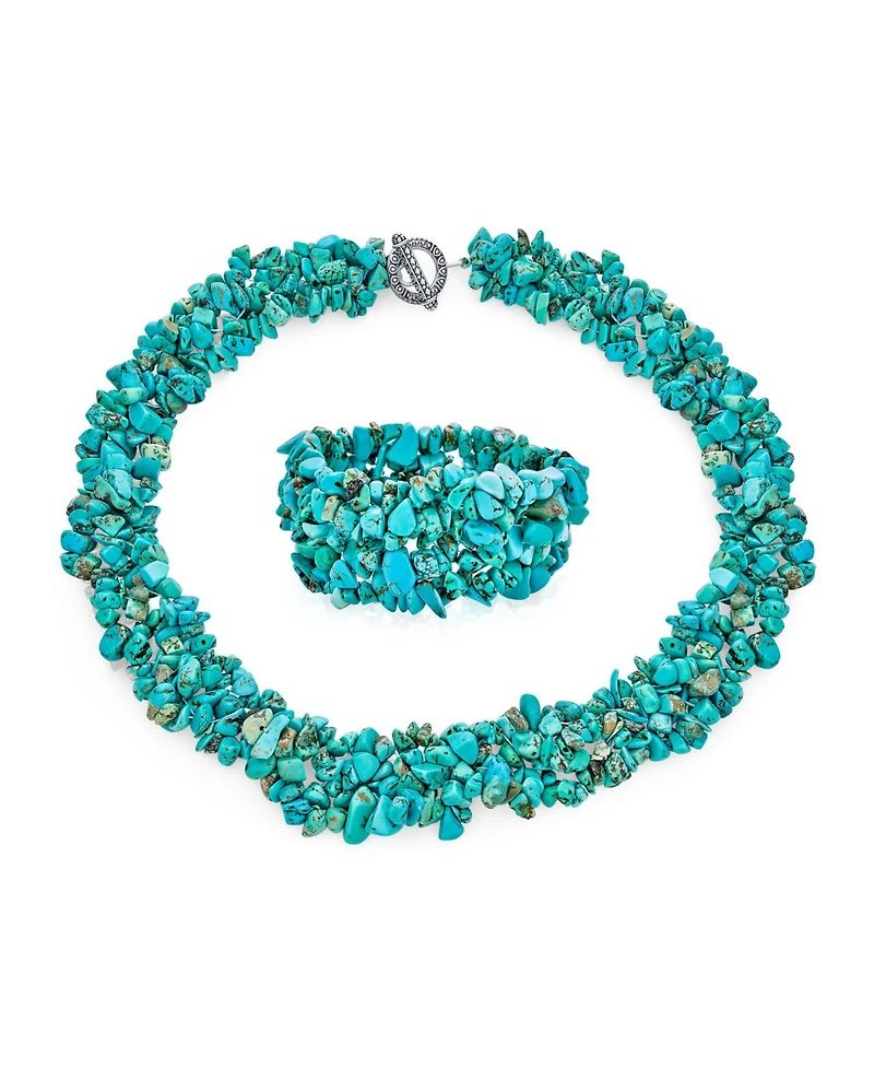 Bling Jewelry Large Natural Stones Cluster Multi Strand Collar Necklace & Stretch Bracelet Set