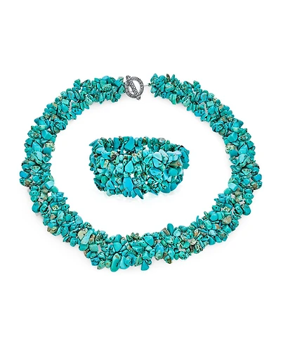 Bling Jewelry Large Natural Stones Cluster Multi Strand Collar Necklace & Stretch Bracelet Set
