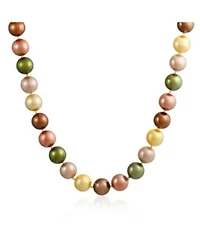 Bling Jewelry Classic Smooth Golden Pink Brown Green Multicolor Hand Knotted Simulated Pearl Strand Necklace 10mm 18 Inch