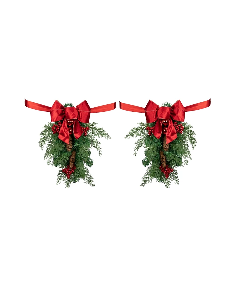 Set of 2 Mixed Cedar and Pine Christmas Chair Back Swags