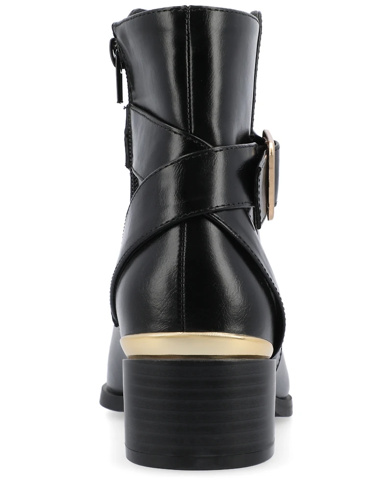 Journee Collection Women's Elley Buckle Strap Block Heel Booties