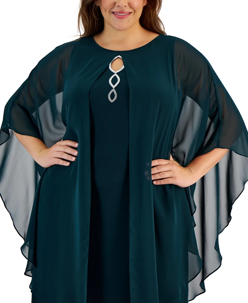 Connected Plus Cape-Overlay Sheath Dress