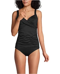 Lands' End Women's Long Torso V-Neck Wrap Underwire Tankini Swimsuit Top