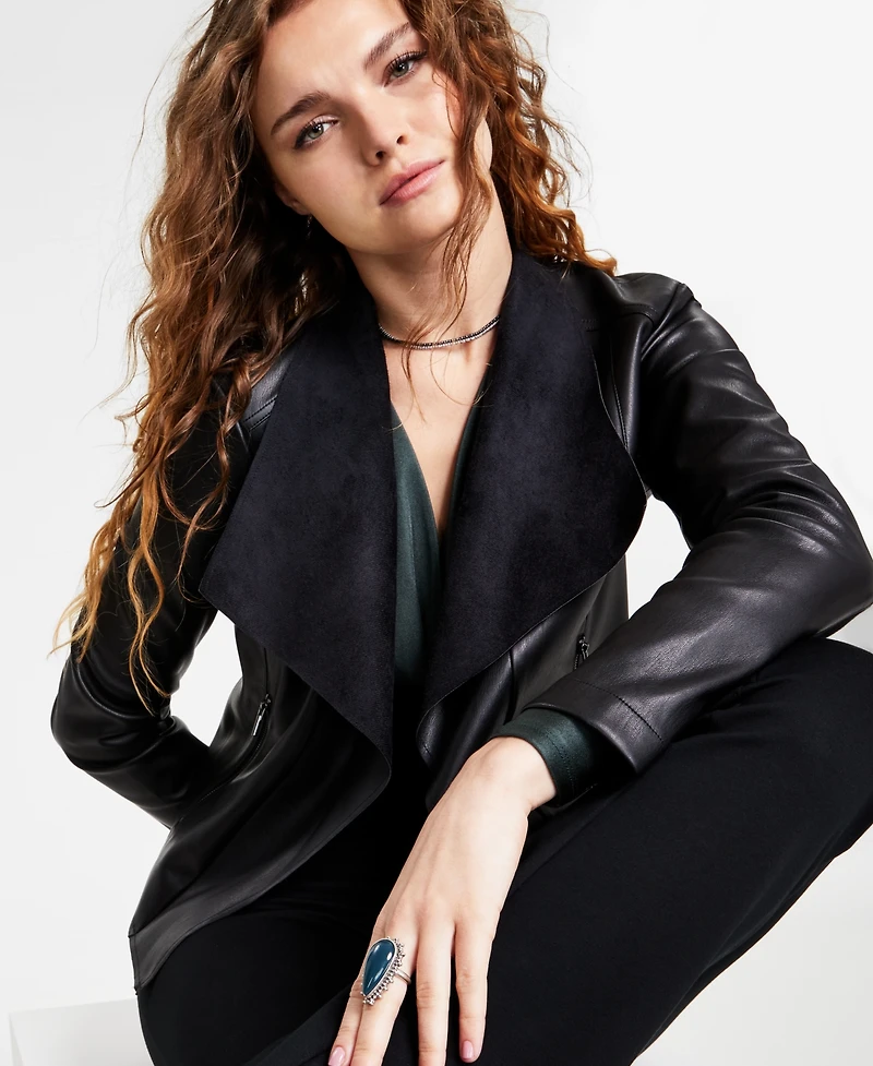 Bar Iii Women's Faux-Leather Flyaway Jacket, Created for Macy's