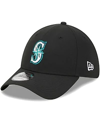 Men's New Era Black Seattle Mariners Logo 39THIRTY Flex Hat