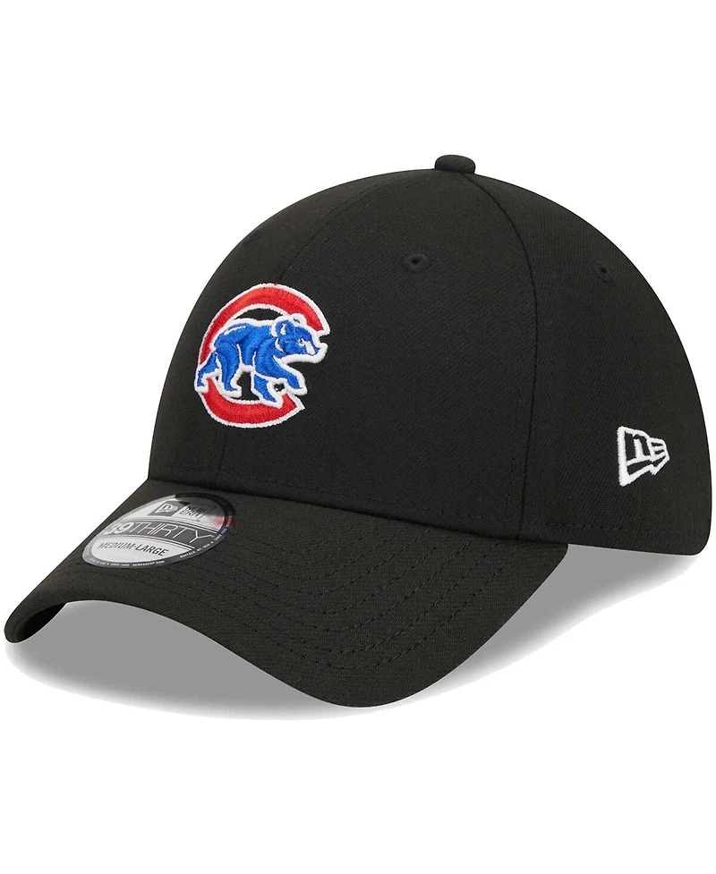 Men's New Era Black Chicago Cubs Logo 39THIRTY Flex Hat