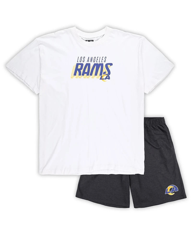 Men's Concepts Sport White, Charcoal Los Angeles Rams Big and Tall T-shirt Shorts Set