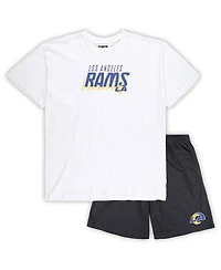 Men's Concepts Sport White, Charcoal Los Angeles Rams Big and Tall T-shirt Shorts Set