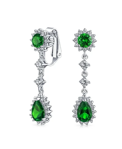 Bling Jewelry Statement Teardrop Pave Crown Halo Cubic Zirconia Cz Dangle Chandelier Clip On Earrings Non-Pierced
