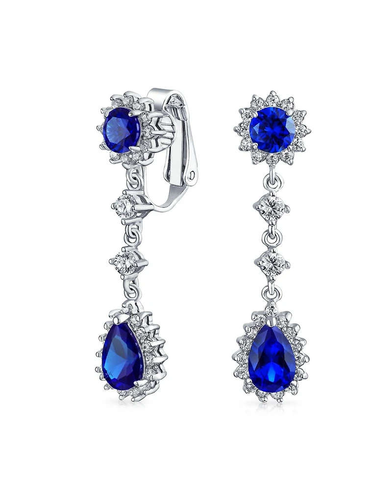Bling Jewelry Statement Teardrop Pave Crown Halo Cubic Zirconia Cz Dangle Chandelier Clip On Earrings Non-Pierced