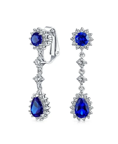Bling Jewelry Statement Teardrop Pave Crown Halo Cubic Zirconia Cz Dangle Chandelier Clip On Earrings Non-Pierced