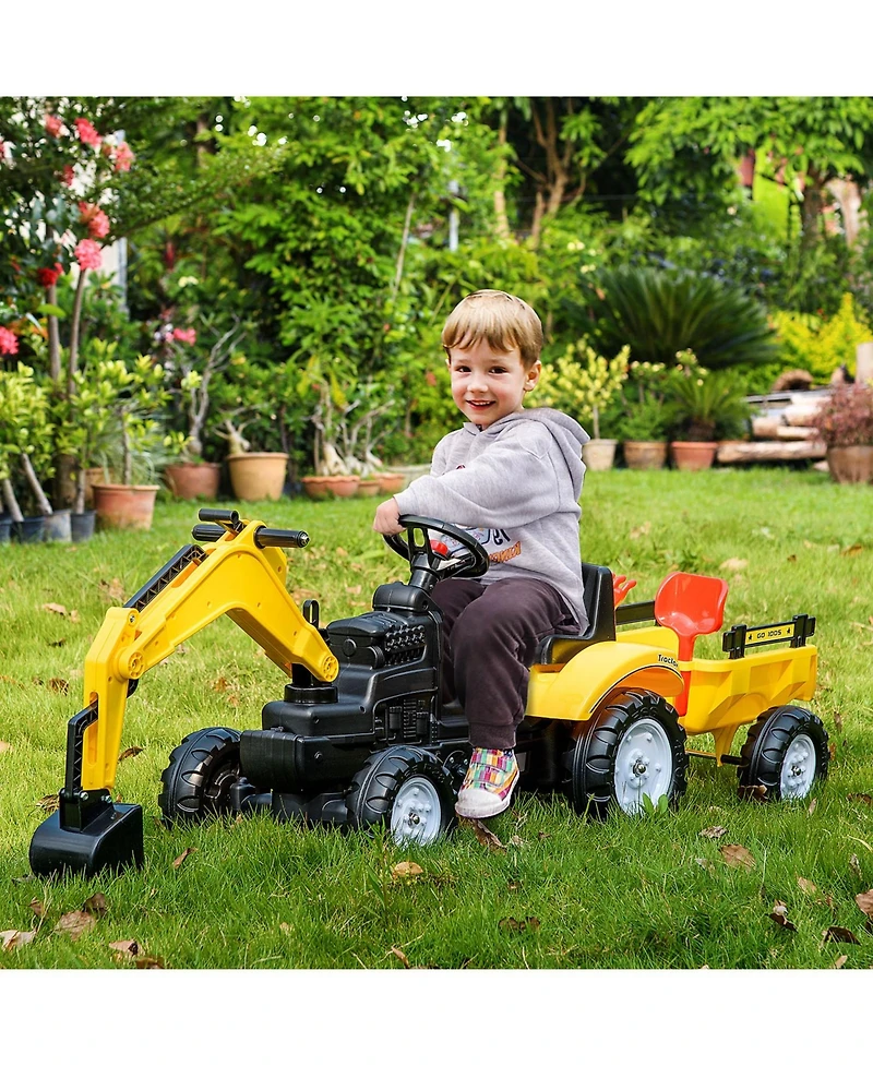Aosom Kid's Ride-On Toy, Pedal Digger Construction Car,