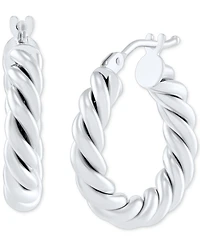 Italian Gold Twist-Style Tube Small Hoop Earrings 10k Gold, 3/4"