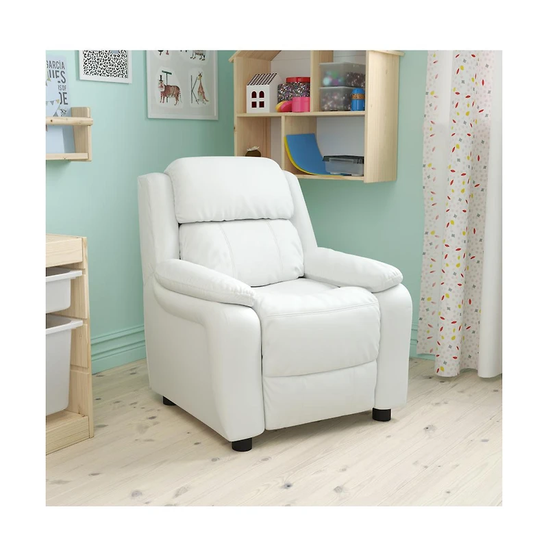 Deluxe Padded Contemporary Kids Recliner With Storage Arms