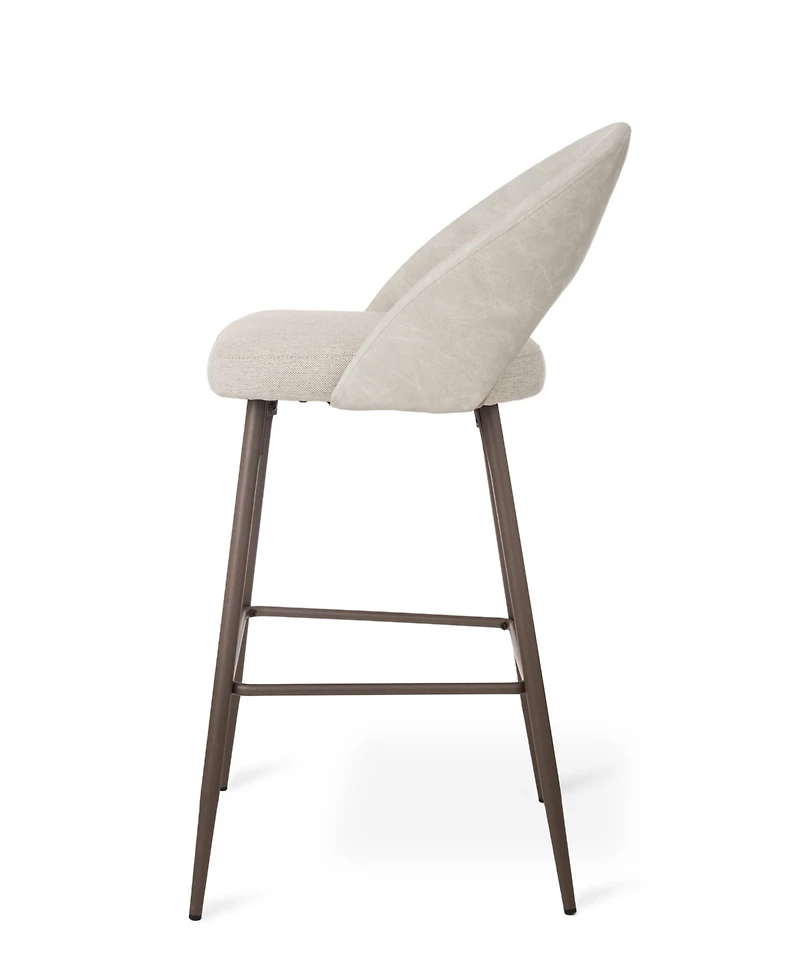 Glitzhome Set of 2 Fabric, Leatherette Bar Stool with Tapered Metal Legs