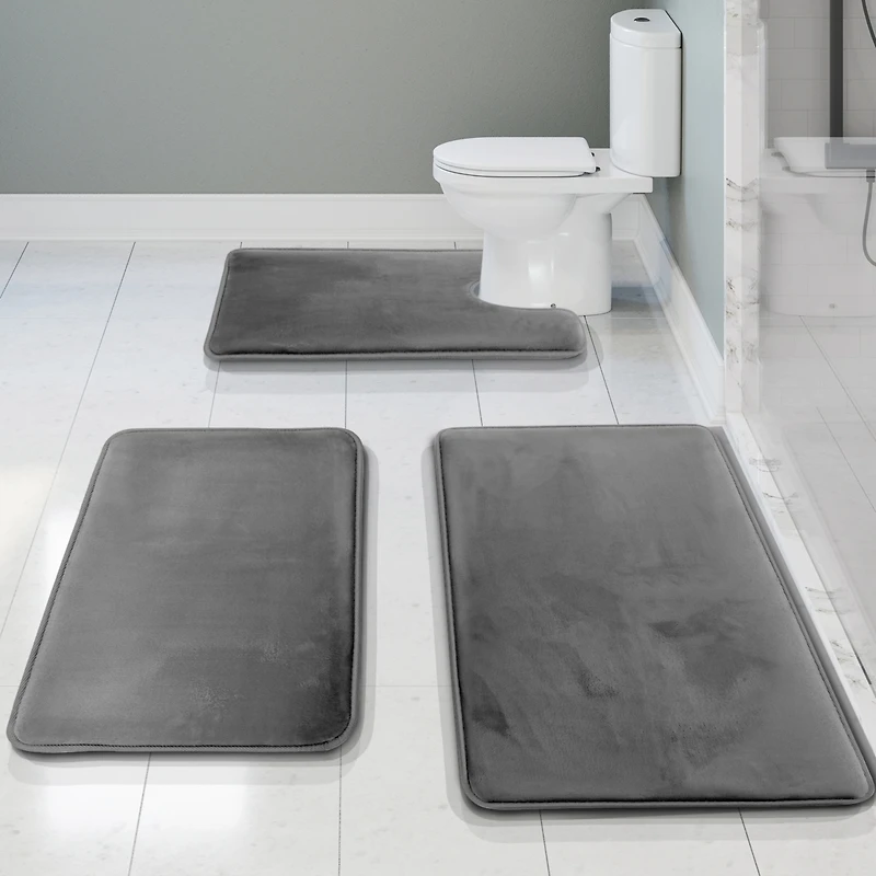 3 Piece Ultra Soft Non-Slip Plush Memory Foam Bath Rug Set