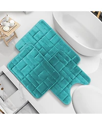 3 Piece Ultra Soft Non-Slip Plush Memory Foam Bath Rug Set - Small, Large & Contour - Tiled Design