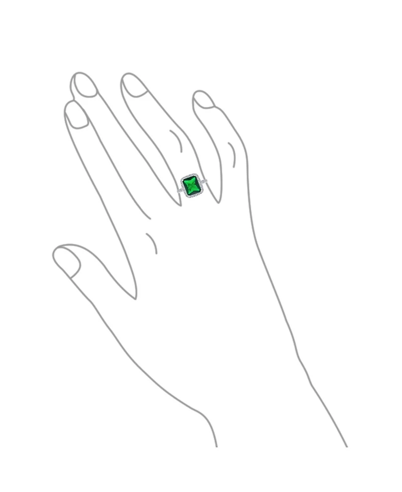 Bling Jewelry Fashion Rectangle Solitaire Cubic Zirconia Cz Pave Halo Green Art Deco Style 10CT Cocktail Statement Ring Silver Plated