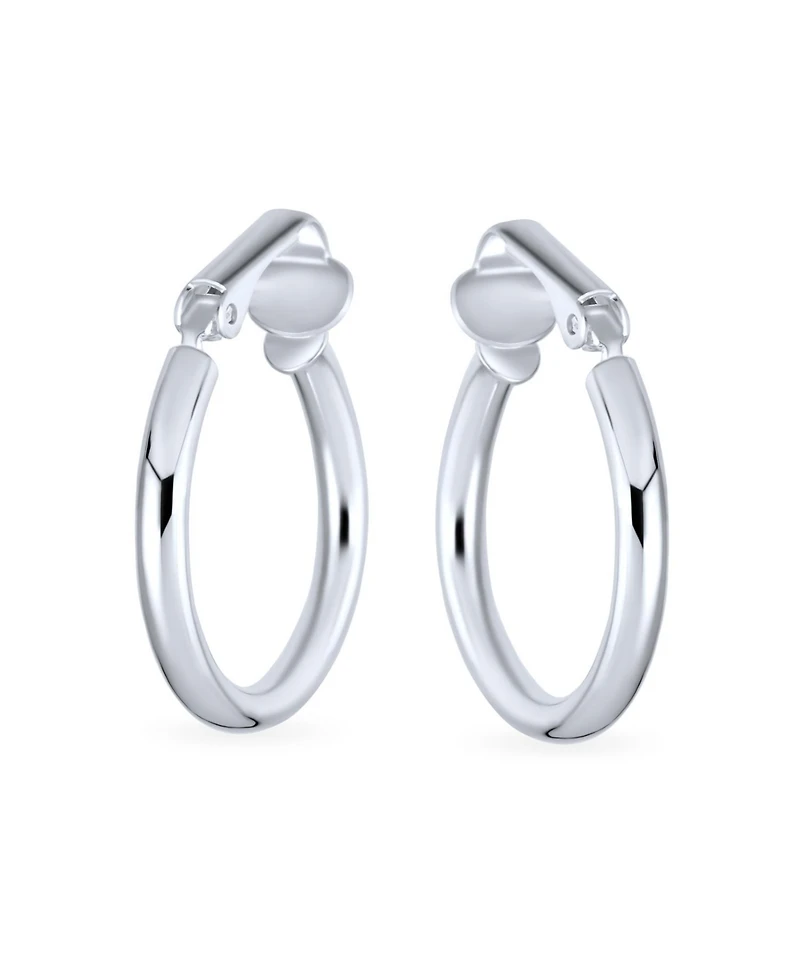Bling Jewelry Classic Basic Simple Tube Lightweight Clip On Hoop Earrings Non Pierced Ears Sterling Silver .75 Diameter
