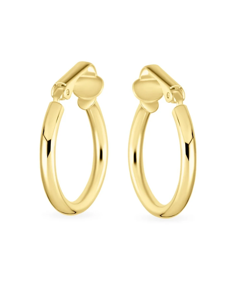 Bling Jewelry Classic Basic Simple Tube Lightweight Clip On Hoop Earrings Non Pierced Ears Gold Plated Sterling Silver .75 Diameter