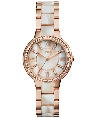 Fossil Women's Virginia Shimmer Horn and Rose Gold-Tone Stainless Steel Bracelet Watch 30mm ES3716