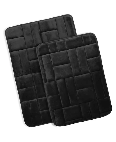 2 Piece Ultra Soft Non-Slip Plush Memory Foam Bath Rug Set - Large & Small Tiled Design