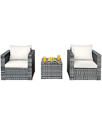 3 Pc Patio Rattan Furniture Bistro Set Cushioned Sofa Chair Table