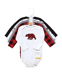 Hudson Baby Boys Soft Cotton Long-Sleeve Bodysuit Bundle (5-Count)