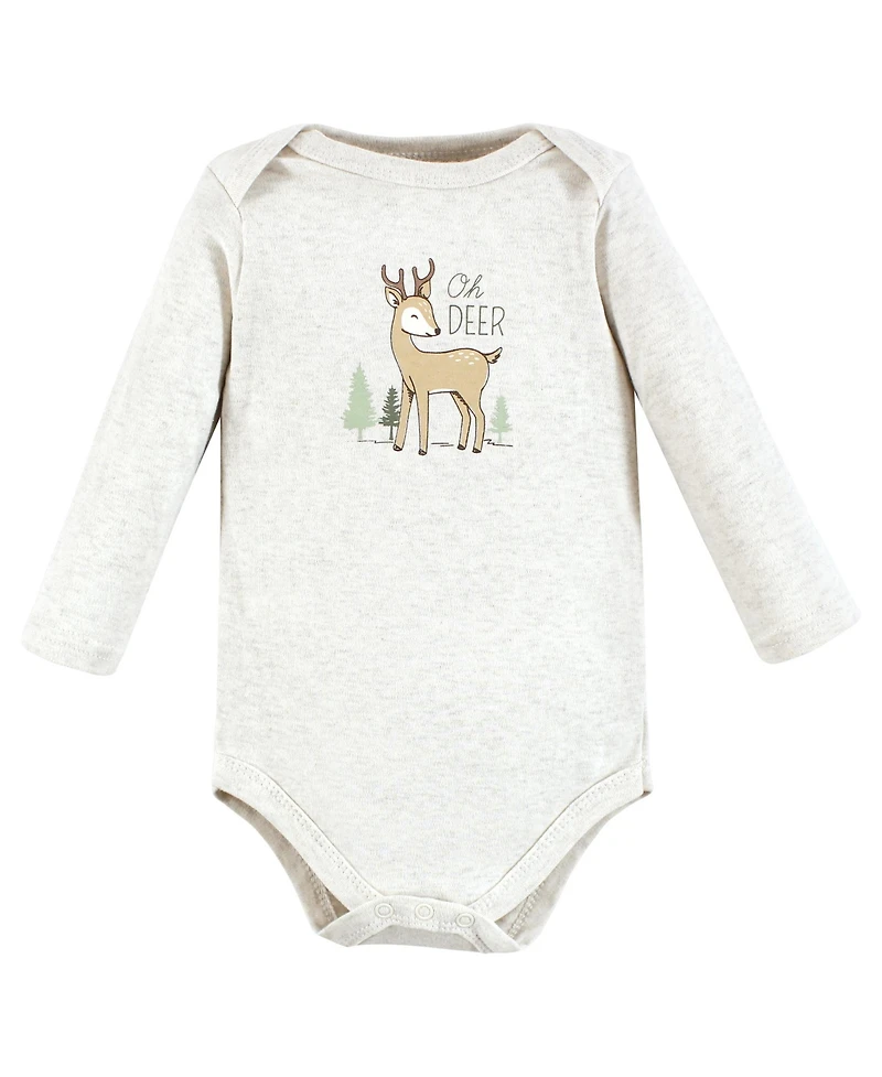 Hudson Baby Boys Cotton Long-Sleeve Bodysuits, Forest Deer 3-Pack, 12-18 Months