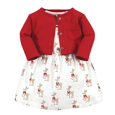 Hudson Baby Girls Comfortable Cotton Dress and Matching Cardigan Set