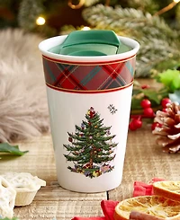 Spode Christmas Tree Tartan Porcelain Travel Mug with Lid
