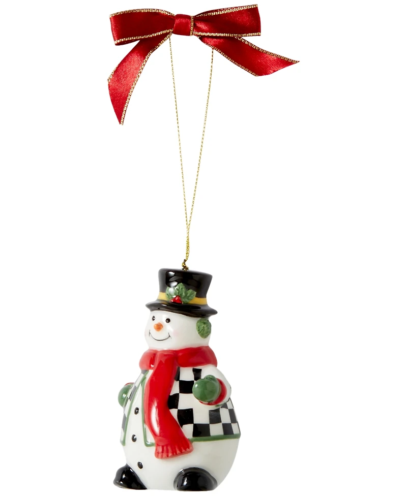 Spode Christmas Tree Black and White Snowman Ornament