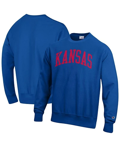 Men's Champion Royal Kansas Jayhawks Arch Reverse Weave Pullover Sweatshirt