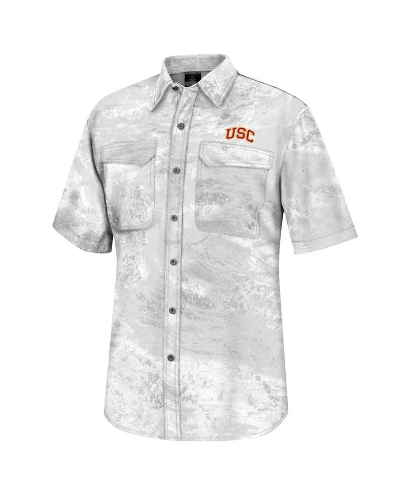 Men's Colosseum White Usc Trojans Realtree Aspect Charter Full-Button Fishing Shirt