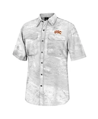 Men's Colosseum White Usc Trojans Realtree Aspect Charter Full-Button Fishing Shirt