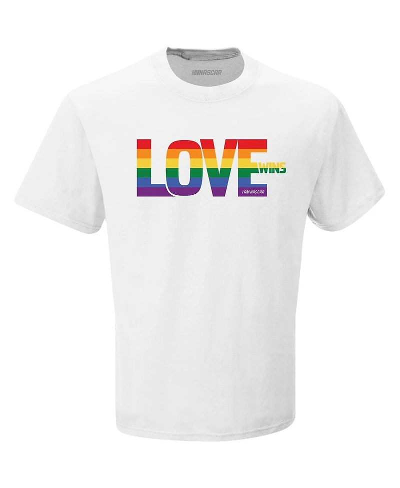 Men's Checkered Flag Sports White Nascar Love Wins T-shirt