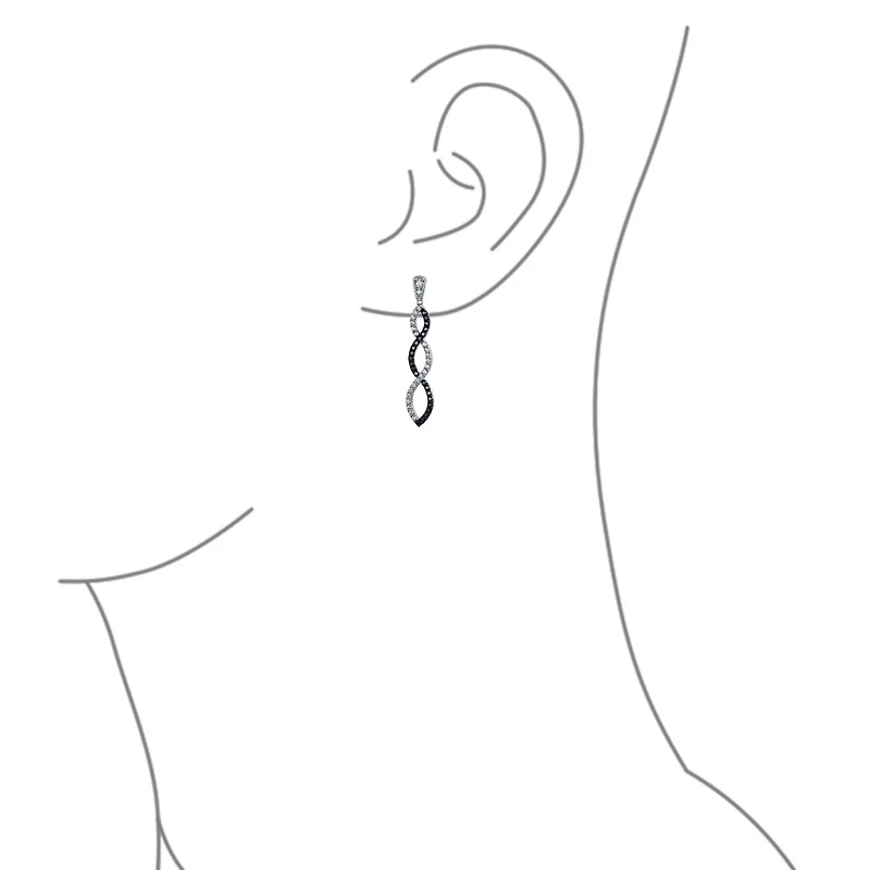 Bling Jewelry Black White Cubic Zirconia Pave Long Infinity Twist Drop Earrings Prom Cocktail Party Cz