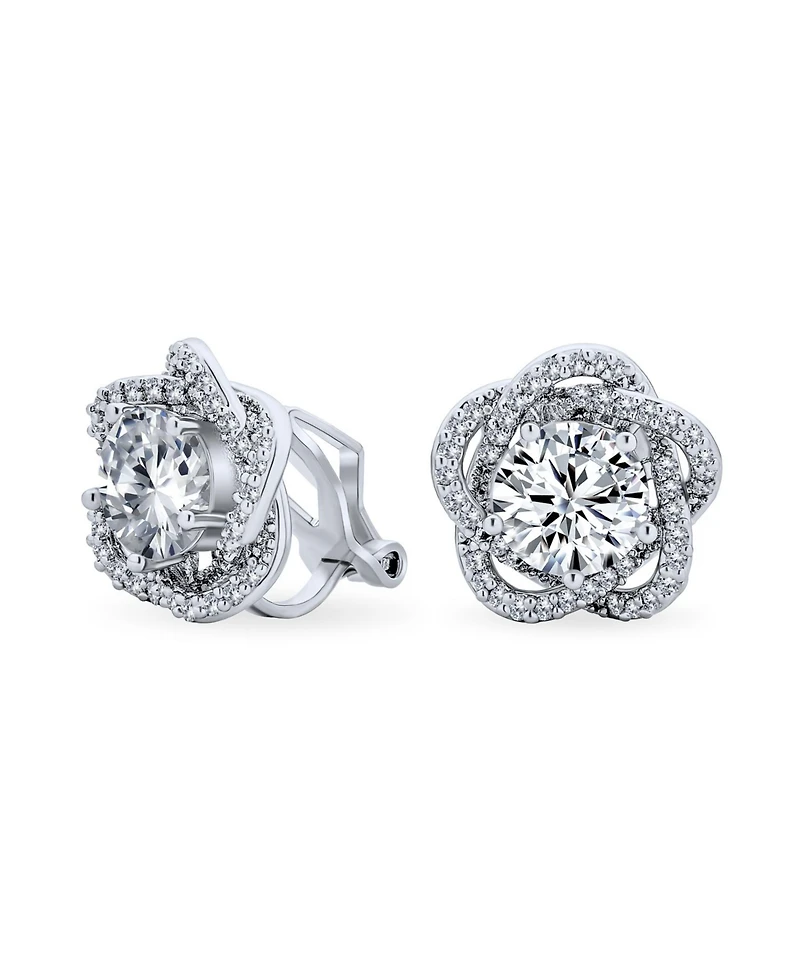 Bling Jewelry Elegant Cubic Zirconia Pave Cz 3D Flower Rose Clip On Earrings Mother Prom Formal Party Non Pierced Ears