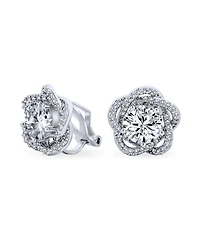 Bling Jewelry Elegant Cubic Zirconia Pave Cz 3D Flower Rose Clip On Earrings Mother Prom Formal Party Non Pierced Ears