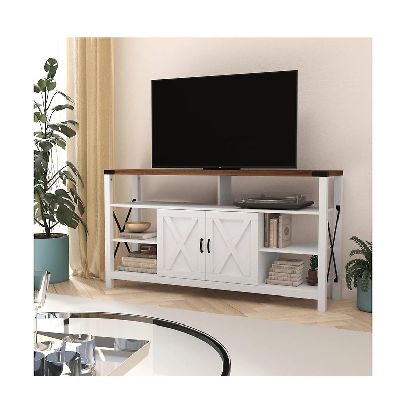 Merrick Lane Green River Media Console With Open And Closed Storage