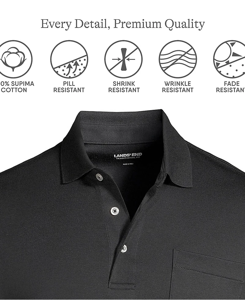 Lands' End Big & Tall Short Sleeve Cotton Supima Polo Shirt with Pocket