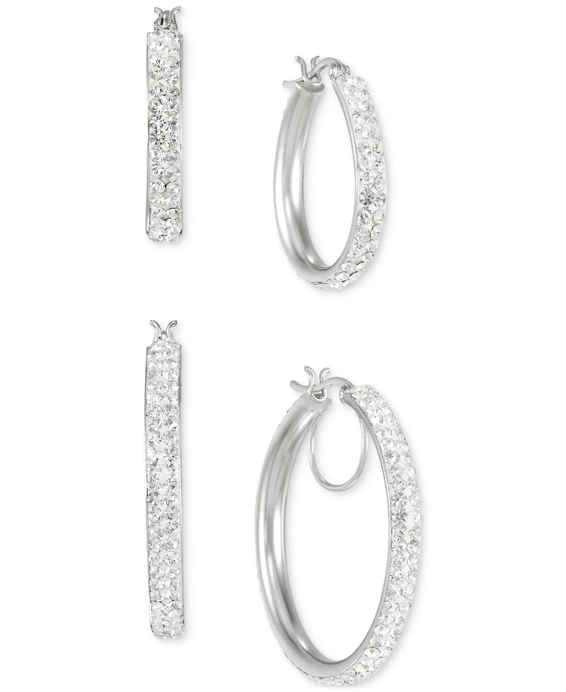 2-Pc. Set Crystal Pave Oval & Round Hoop Earrings