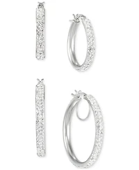 2-Pc. Set Crystal Pave Oval & Round Hoop Earrings