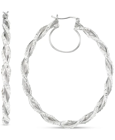 Crystal Pave Twist Style Oval Hoop Earrings